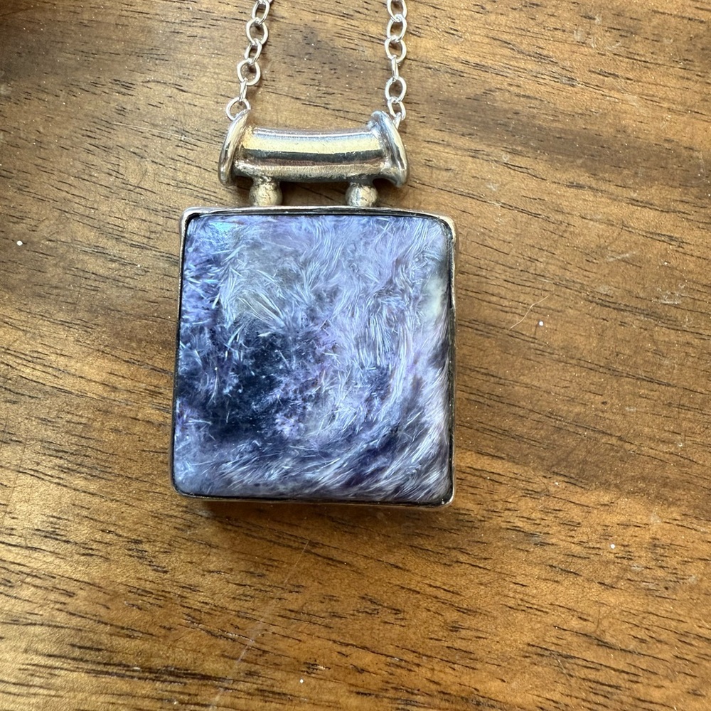 Elegant Chroite Purple Stone Pendant Sterling Silver Necklace